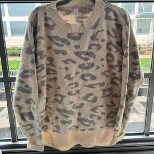 Cream and light blue leopard print sweater